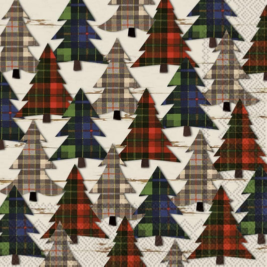 Boston International IHR Winter Holiday Christmas 3-Ply Paper Napkins, 20-Count Lunch Size, Checkered Pines- Cream