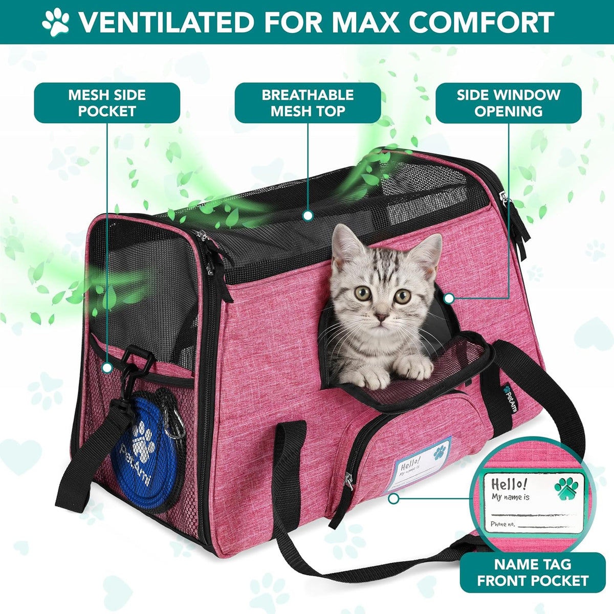 Airline Approved Pet Carrier for Cats Small Dogs, Small Heather Pink