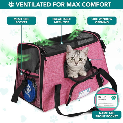 Airline Approved Pet Carrier for Cats Small Dogs, Small Heather Pink