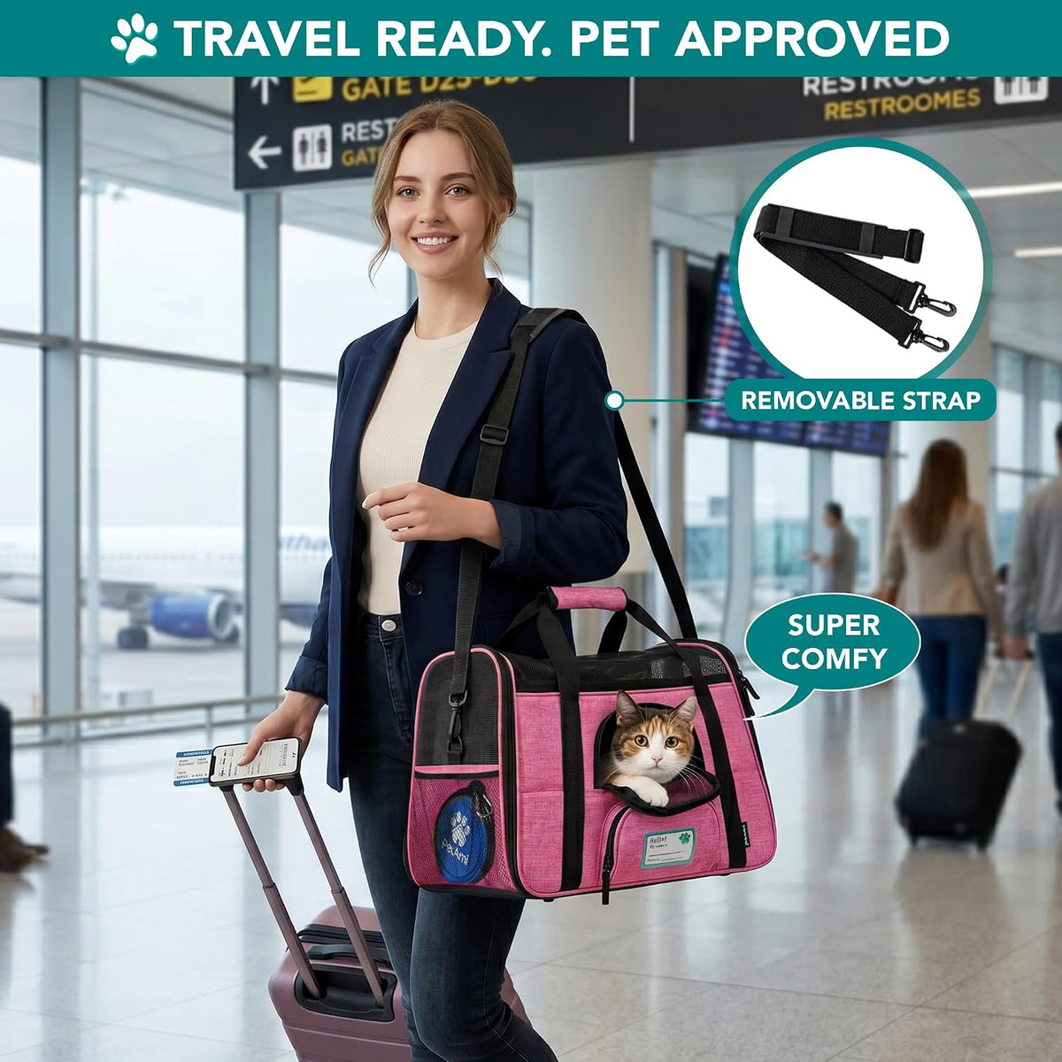 Airline Approved Pet Carrier for Cats Small Dogs, Small Heather Pink