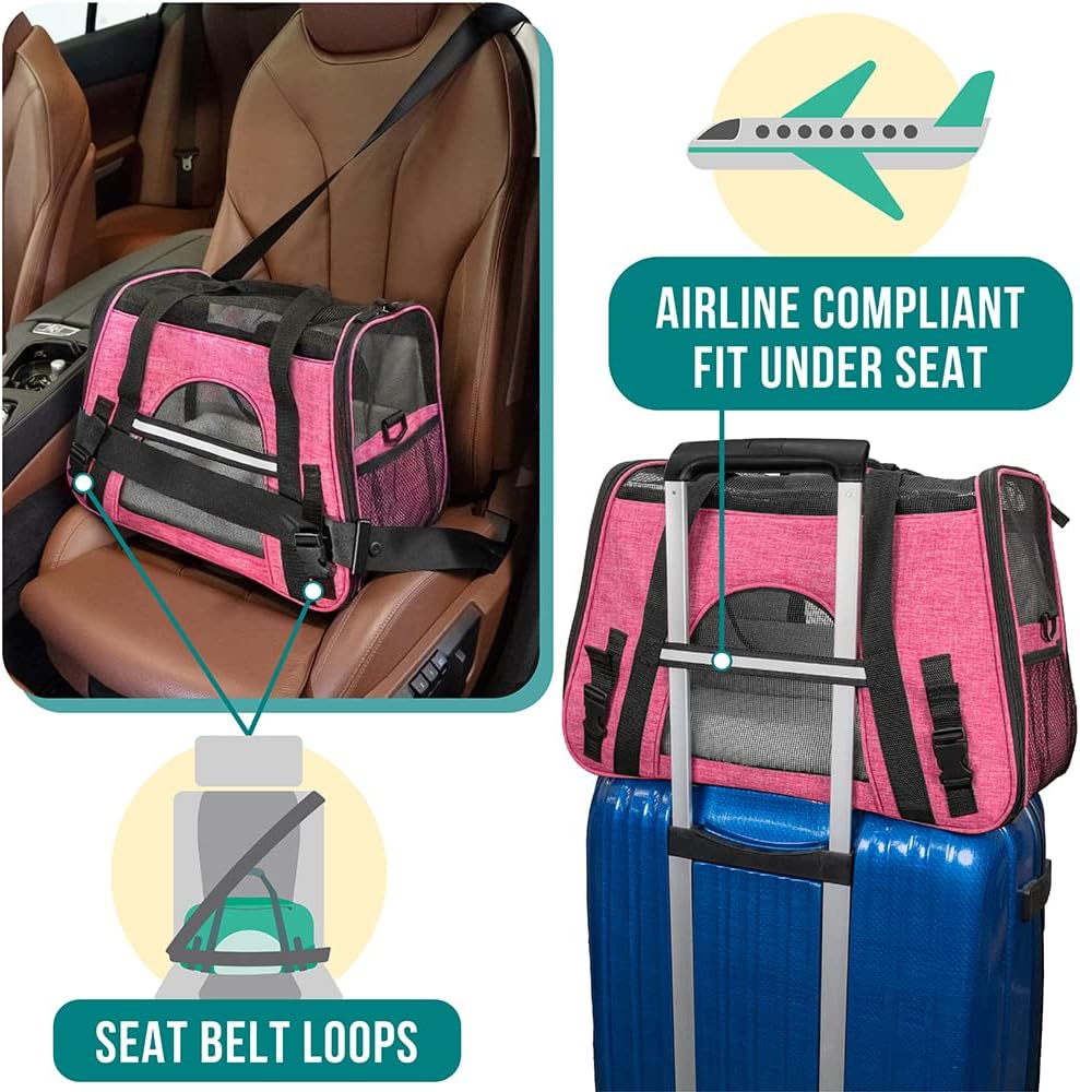 Airline Approved Pet Carrier for Cats Small Dogs, Small Heather Pink