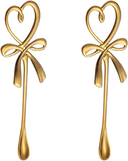 A pair Peach Heart Bow Shape Teaspoons 5.5" Coffee Spoons Stainless Steel Sugar Demitasse Espresso Spoons For travel (Gold)