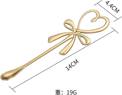 A pair Peach Heart Bow Shape Teaspoons 5.5" Coffee Spoons Stainless Steel Sugar Demitasse Espresso Spoons For travel (Gold)