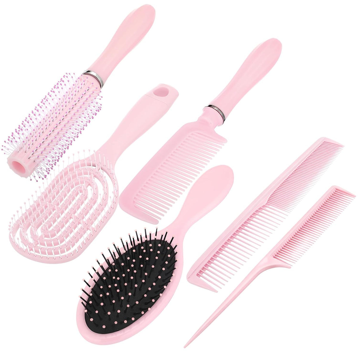 6 Pieces Detangling Styling Comb Set for Women and Men - Hair Brush for Straight, Curly, and All Hair Types(Pink)