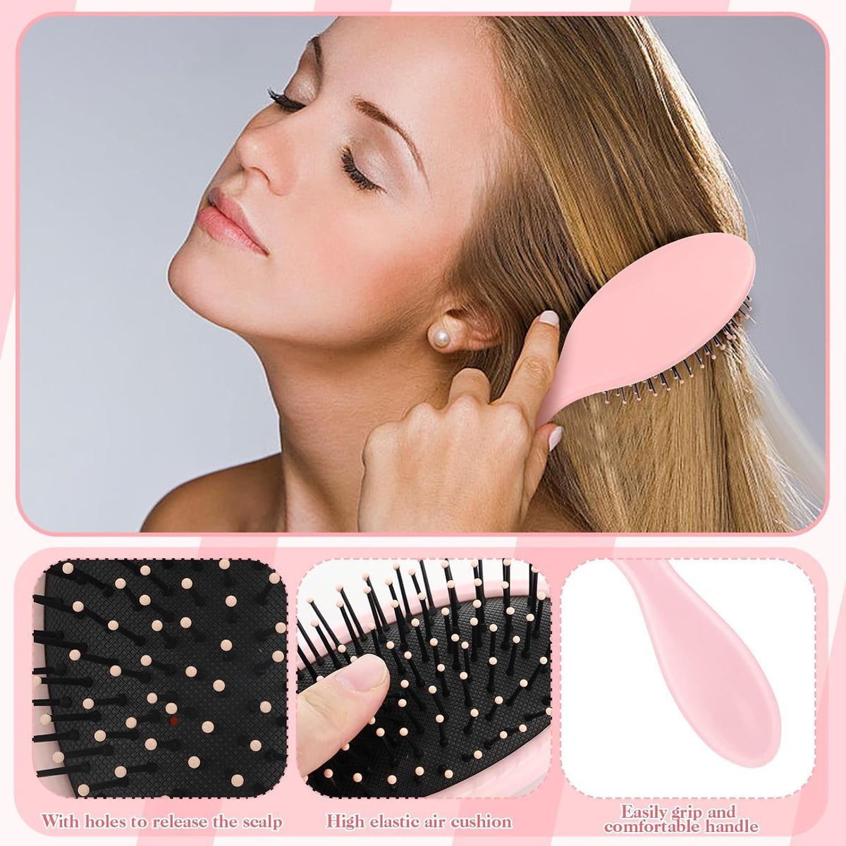 6 Pieces Detangling Styling Comb Set for Women and Men - Hair Brush for Straight, Curly, and All Hair Types(Pink)