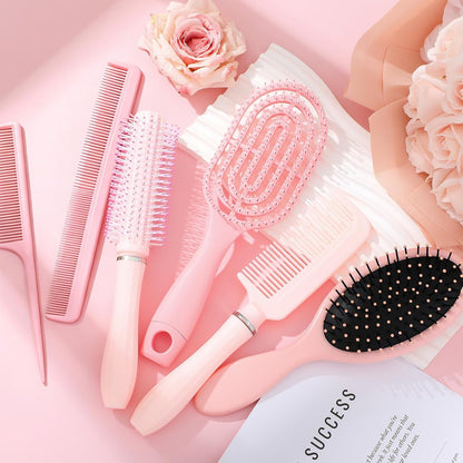 6 Pieces Detangling Styling Comb Set for Women and Men - Hair Brush for Straight, Curly, and All Hair Types(Pink)