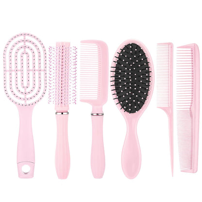 6 Pieces Detangling Styling Comb Set for Women and Men - Hair Brush for Straight, Curly, and All Hair Types(Pink)