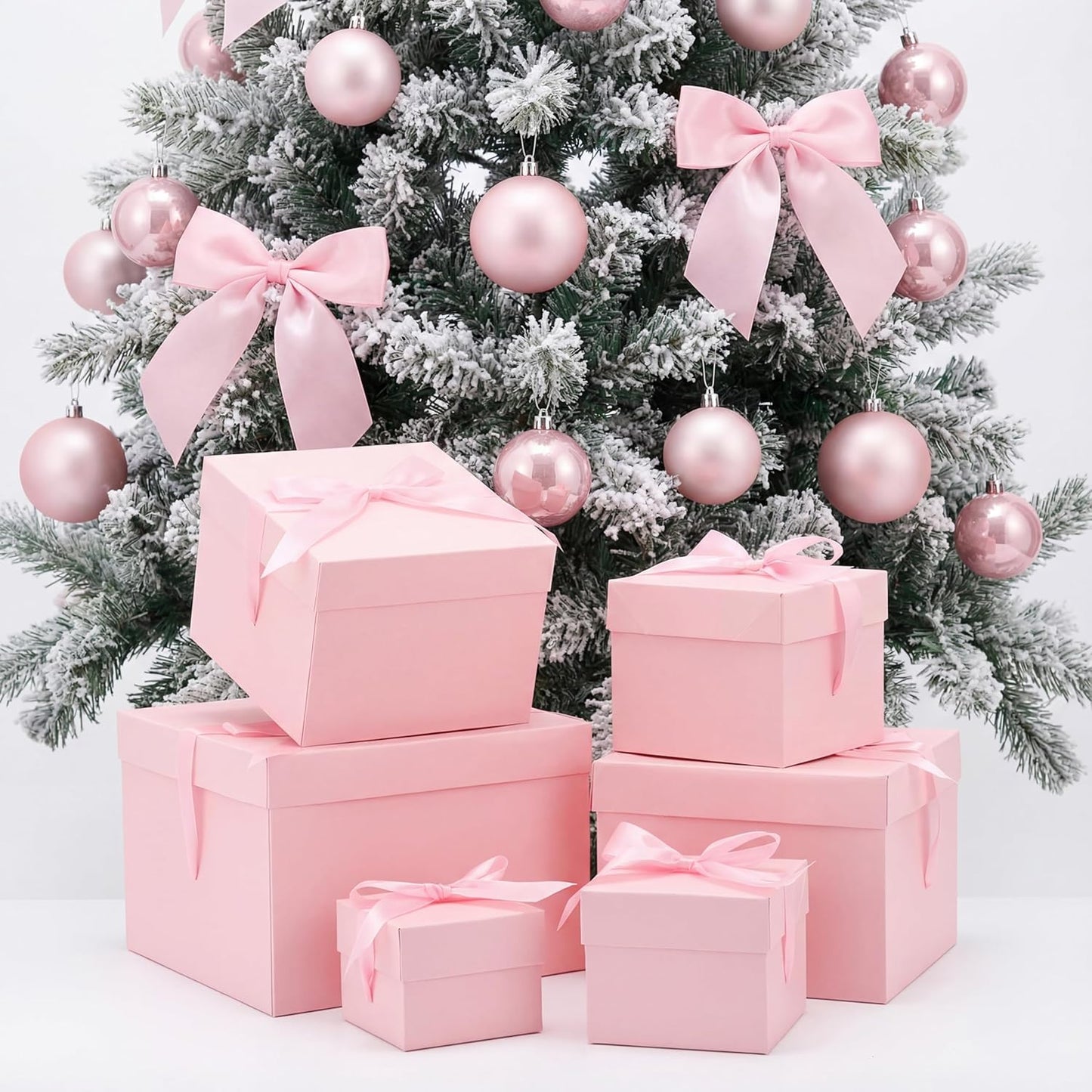 6 Pcs Nesting Gift Boxes with Lid Square Nesting Gift Boxes for Presents Packaging with Ribbon Easter Anniversaries Bridal Shower Birthday Wedding Party Favor(Pink)