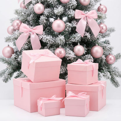 6 Pcs Nesting Gift Boxes with Lid Square Nesting Gift Boxes for Presents Packaging with Ribbon Easter Anniversaries Bridal Shower Birthday Wedding Party Favor(Pink)