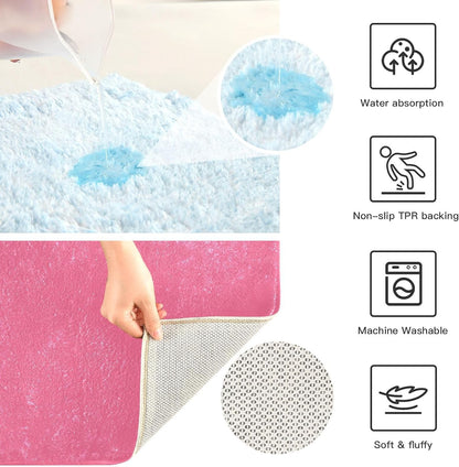 Plain Pink Solid Color Bathroom Rugs, Non Slip Dry Quickly Bath Mat, Absorbent Soft Bath Rugs for Bathroom, Toilet and Shower Floor
