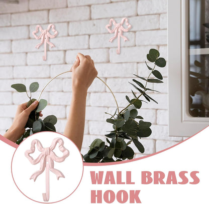2Pcs Pink Bow Hooks Bow Knot Towel Coat Hanger Coquette Wall Hooks for Valentine's Day Home Living Room Bedroom Bathroom Kitchen Decor