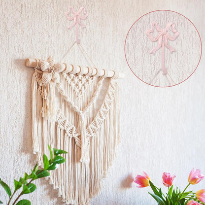 2Pcs Pink Bow Hooks Bow Knot Towel Coat Hanger Coquette Wall Hooks for Valentine's Day Home Living Room Bedroom Bathroom Kitchen Decor