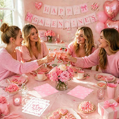 50 Pack Baby Shower Pink Bow Napkins Bulk, 2 Style Coquette Bow Disposable Soft Paper Napkins with Scalloped Edge, Bow Party Supplies for Bridal Shower Tea Birthday Party Table Decor