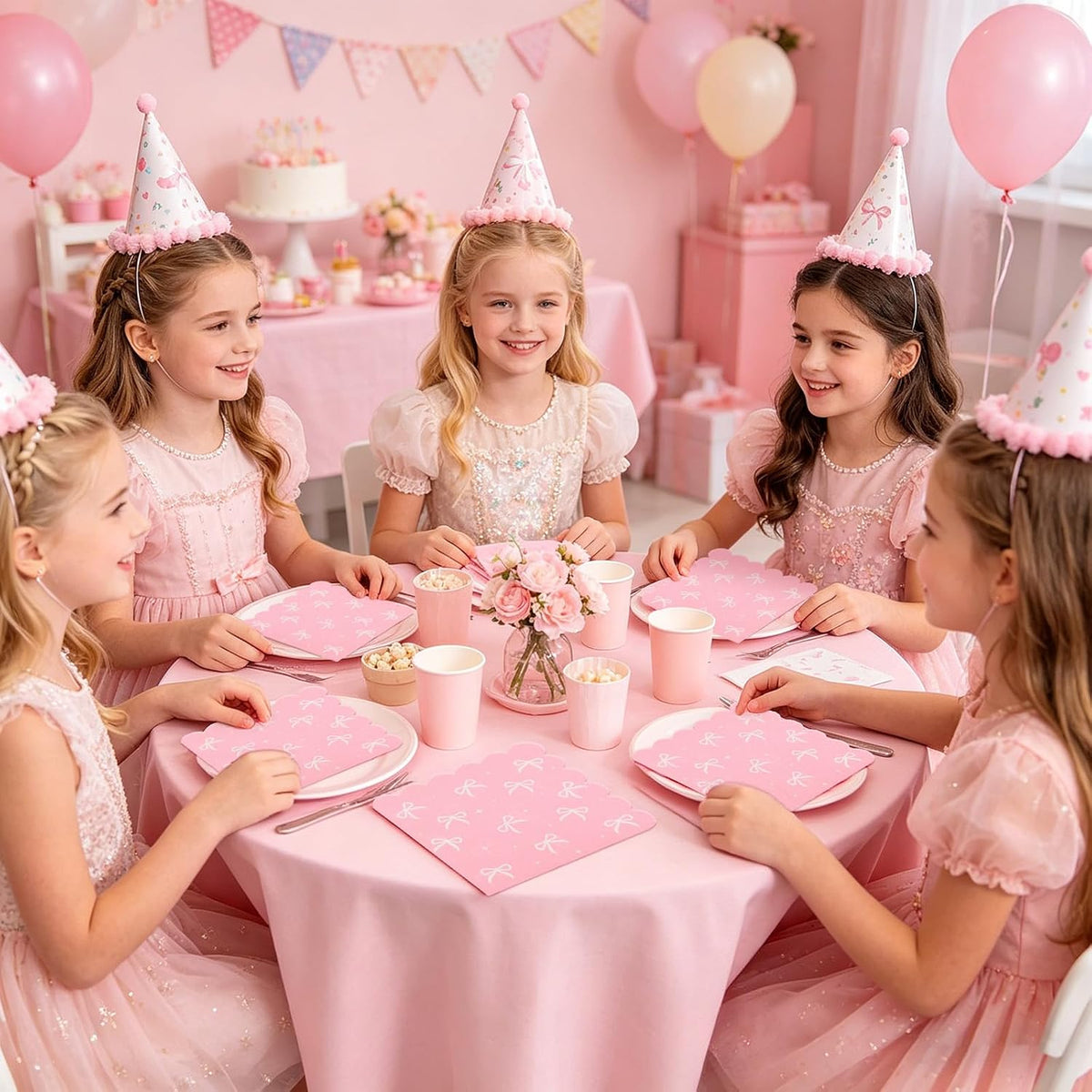 50 Pack Baby Shower Pink Bow Napkins Bulk, 2 Style Coquette Bow Disposable Soft Paper Napkins with Scalloped Edge, Bow Party Supplies for Bridal Shower Tea Birthday Party Table Decor