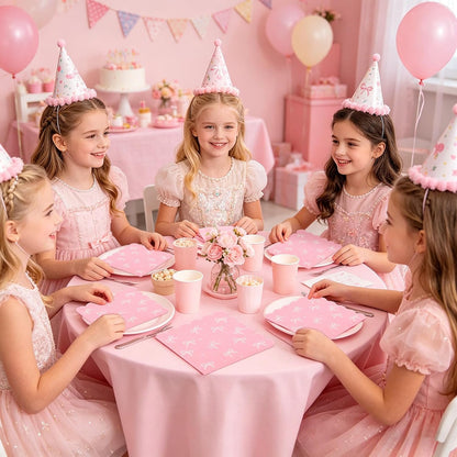 50 Pack Baby Shower Pink Bow Napkins Bulk, 2 Style Coquette Bow Disposable Soft Paper Napkins with Scalloped Edge, Bow Party Supplies for Bridal Shower Tea Birthday Party Table Decor