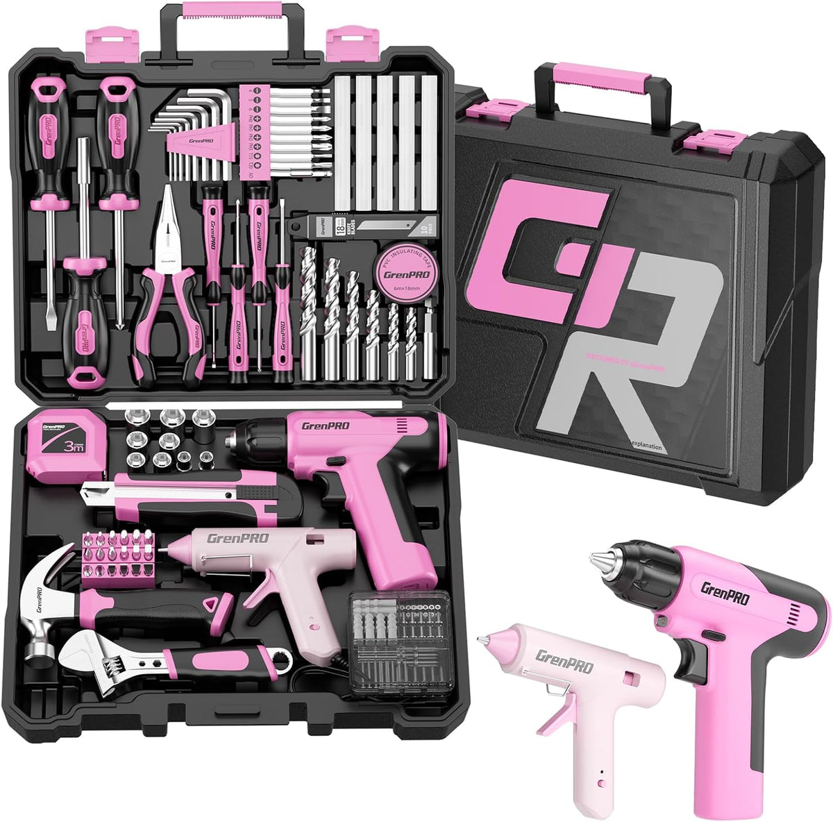 188PCS Pink Cordless Drill Tool Set For Women Tool Kit For Home Box