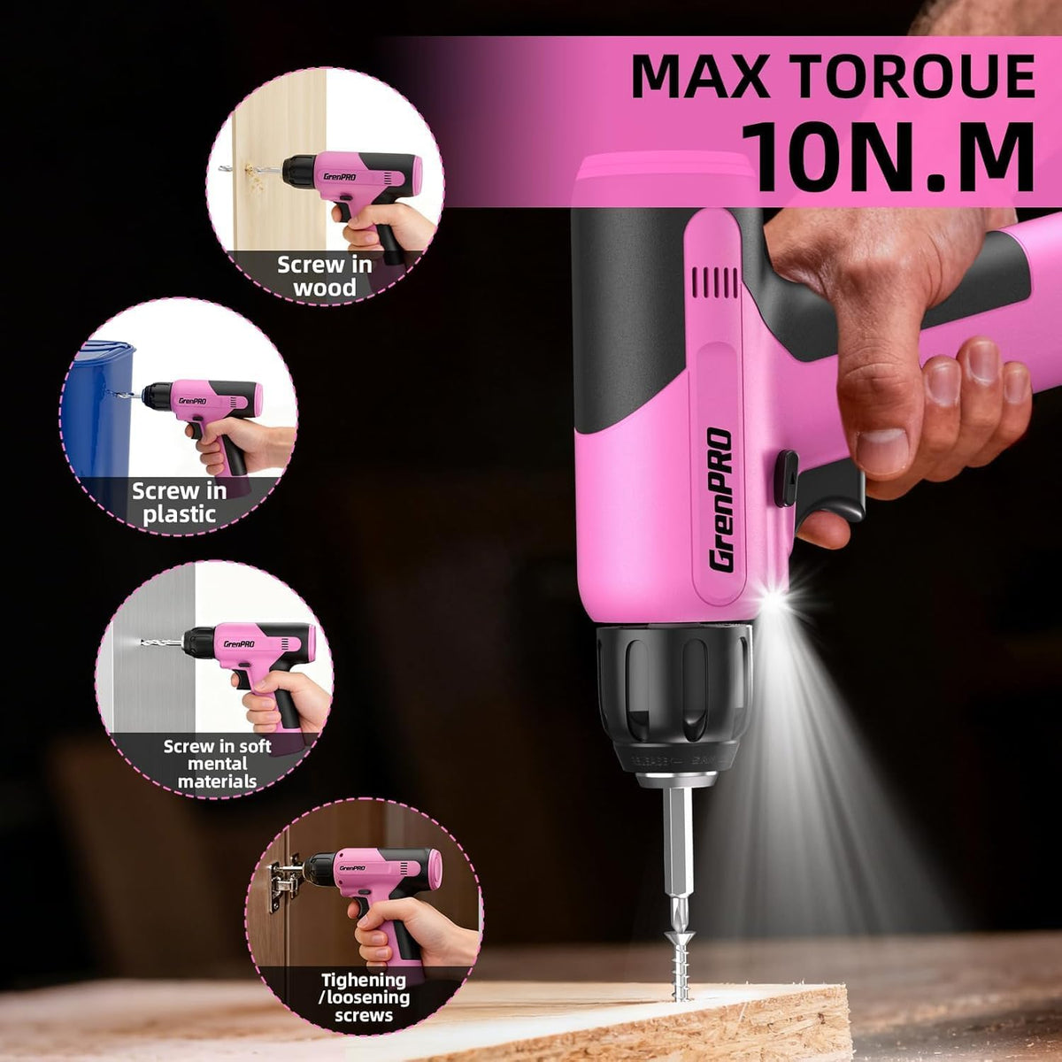 188PCS Pink Cordless Drill Tool Set For Women Tool Kit For Home Box