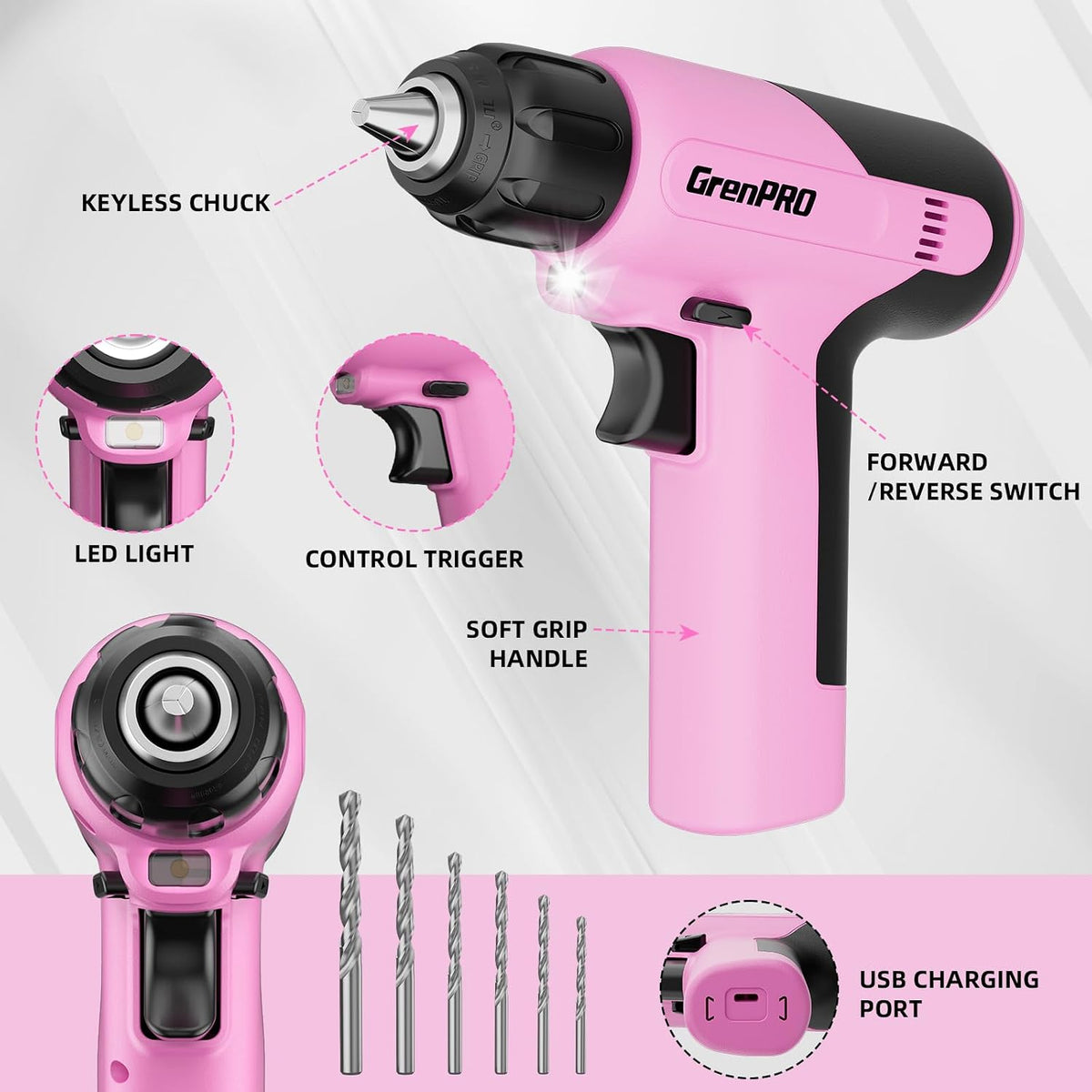 188PCS Pink Cordless Drill Tool Set For Women Tool Kit For Home Box