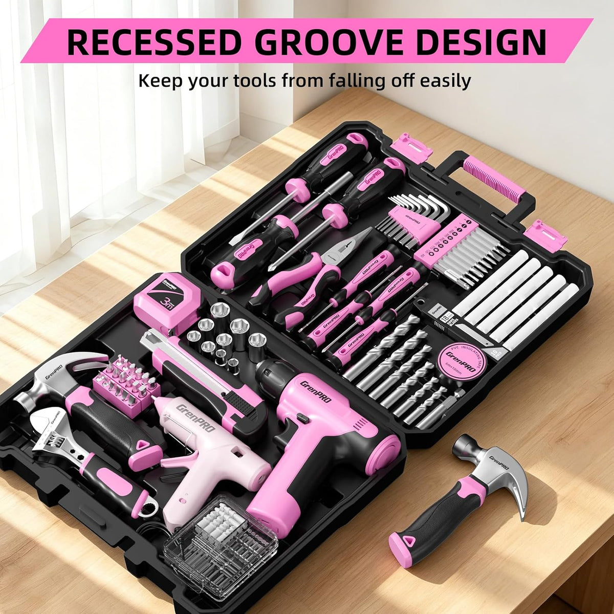 188PCS Pink Cordless Drill Tool Set For Women Tool Kit For Home Box