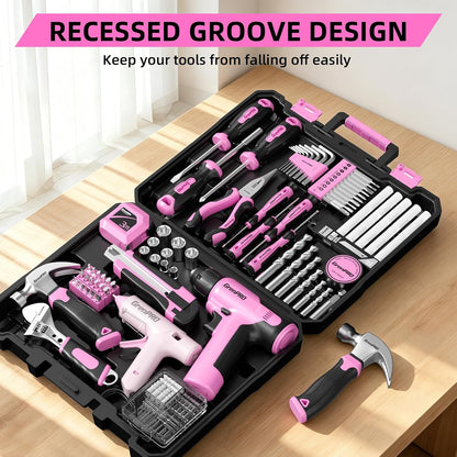 188PCS Pink Cordless Drill Tool Set For Women Tool Kit For Home Box