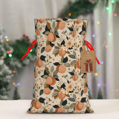 Peaches (1) Print Christmas Drawstring Gift Bags, Reusable Candy Treat Bags For Holiday Birthday Party