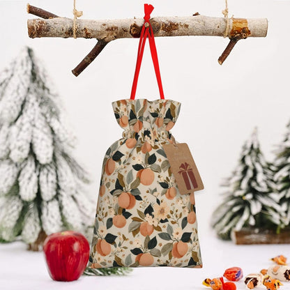 Peaches (1) Print Christmas Drawstring Gift Bags, Reusable Candy Treat Bags For Holiday Birthday Party