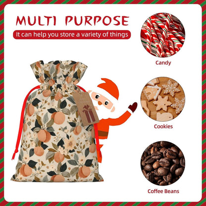 Peaches (1) Print Christmas Drawstring Gift Bags, Reusable Candy Treat Bags For Holiday Birthday Party