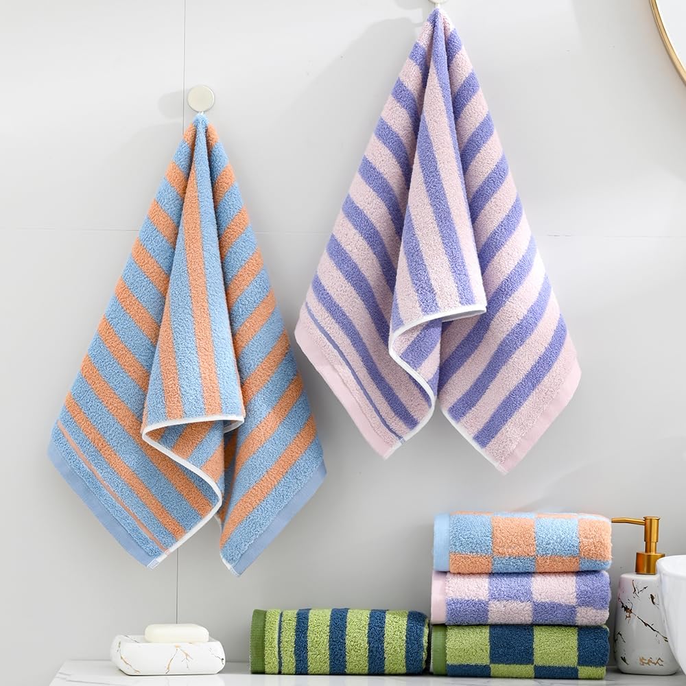 Striped Hand Towel Set of 2 Pink & Purple 13 X 29 Inch