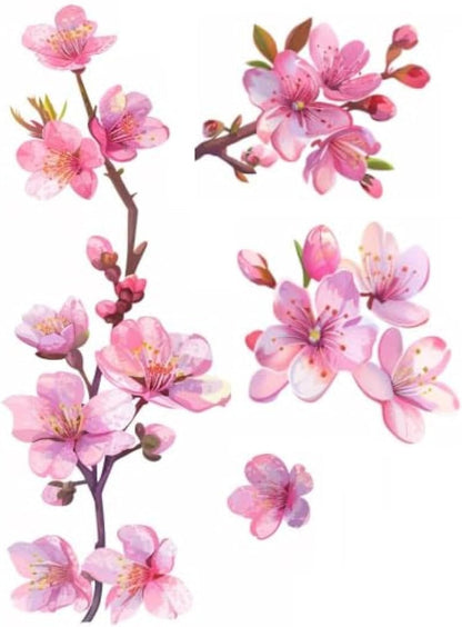 3PCS Pink Cherry Blossom Car Decal Stickers, Sakura Blossom Flower as Pink Flower for Window, Bumper, Mirror, Japanese Watercolor Pink Cherry Car Decal, Flower Decals Waterproof (3)