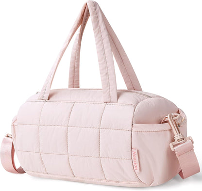 12 Inch Mini Gym Bag for Women, Lightweight Quilted Crossbody Duffle Bag with Wet Pocket, Dual Side Pockets, Adjustable Strap, Small Workout Bag for Yoga, Pilates, Swimming & Daily Use