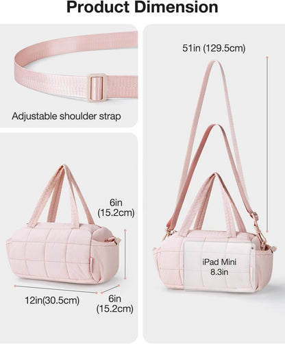 12 Inch Mini Gym Bag for Women, Lightweight Quilted Crossbody Duffle Bag with Wet Pocket, Dual Side Pockets, Adjustable Strap, Small Workout Bag for Yoga, Pilates, Swimming & Daily Use
