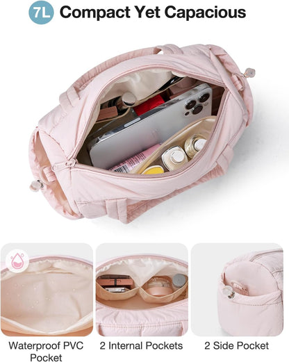 12 Inch Mini Gym Bag for Women, Lightweight Quilted Crossbody Duffle Bag with Wet Pocket, Dual Side Pockets, Adjustable Strap, Small Workout Bag for Yoga, Pilates, Swimming & Daily Use