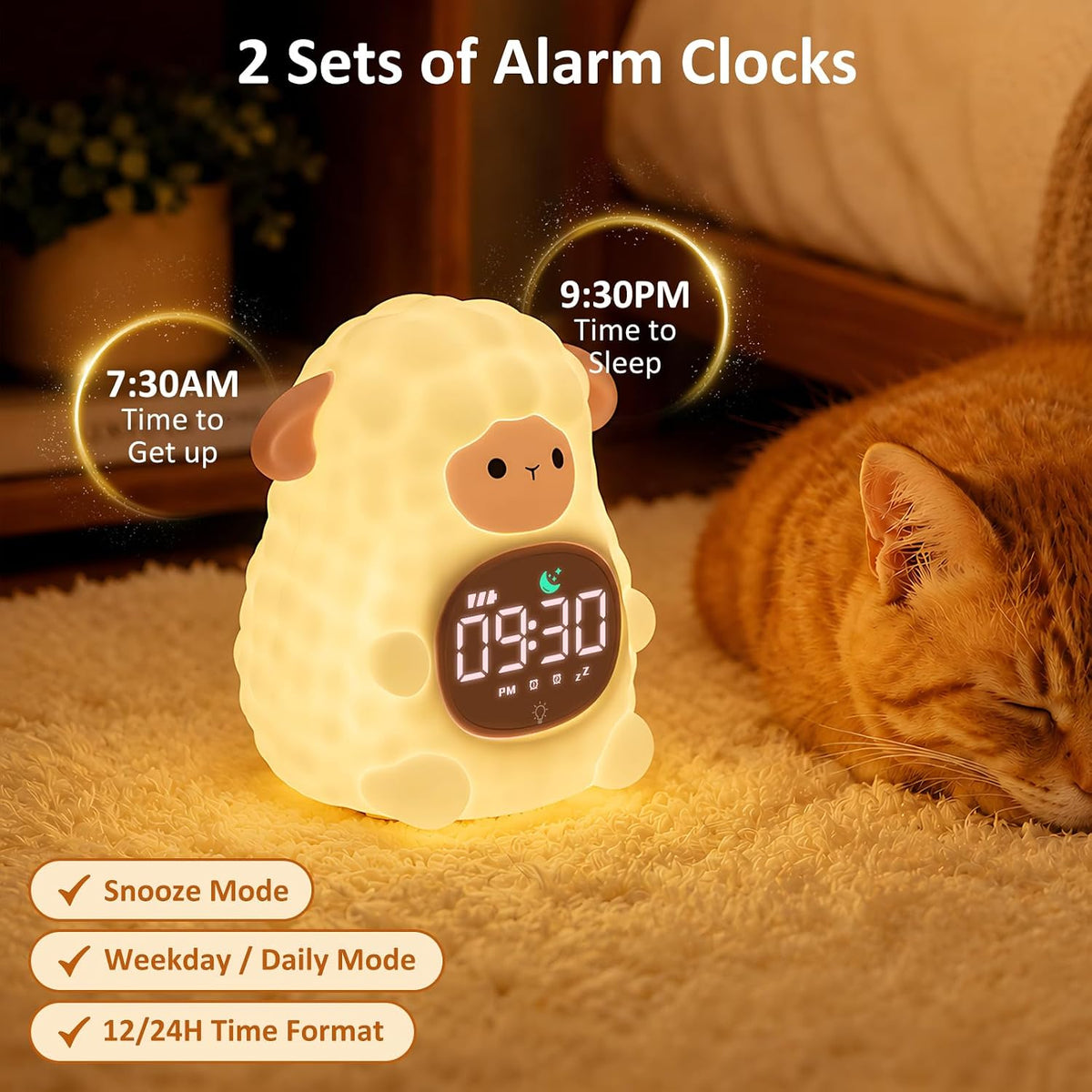 Sheep Kids Alarm Clock with Night Light, OK to Wake Clock for Toddler