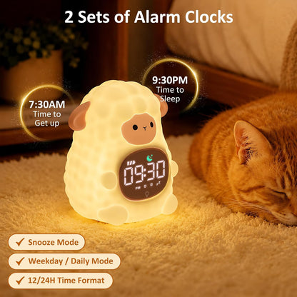 Sheep Kids Alarm Clock with Night Light, OK to Wake Clock for Toddler