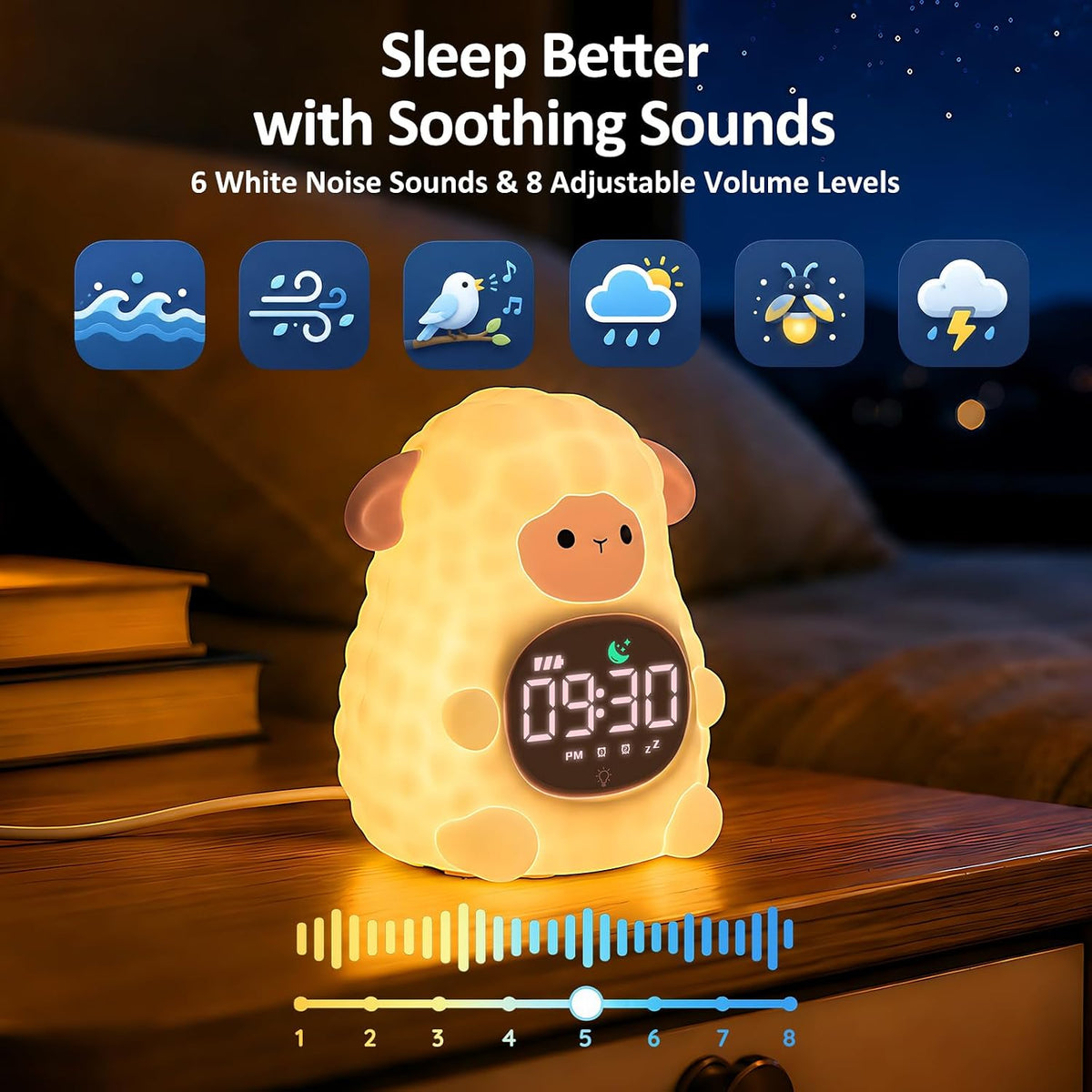 Sheep Kids Alarm Clock with Night Light, OK to Wake Clock for Toddler