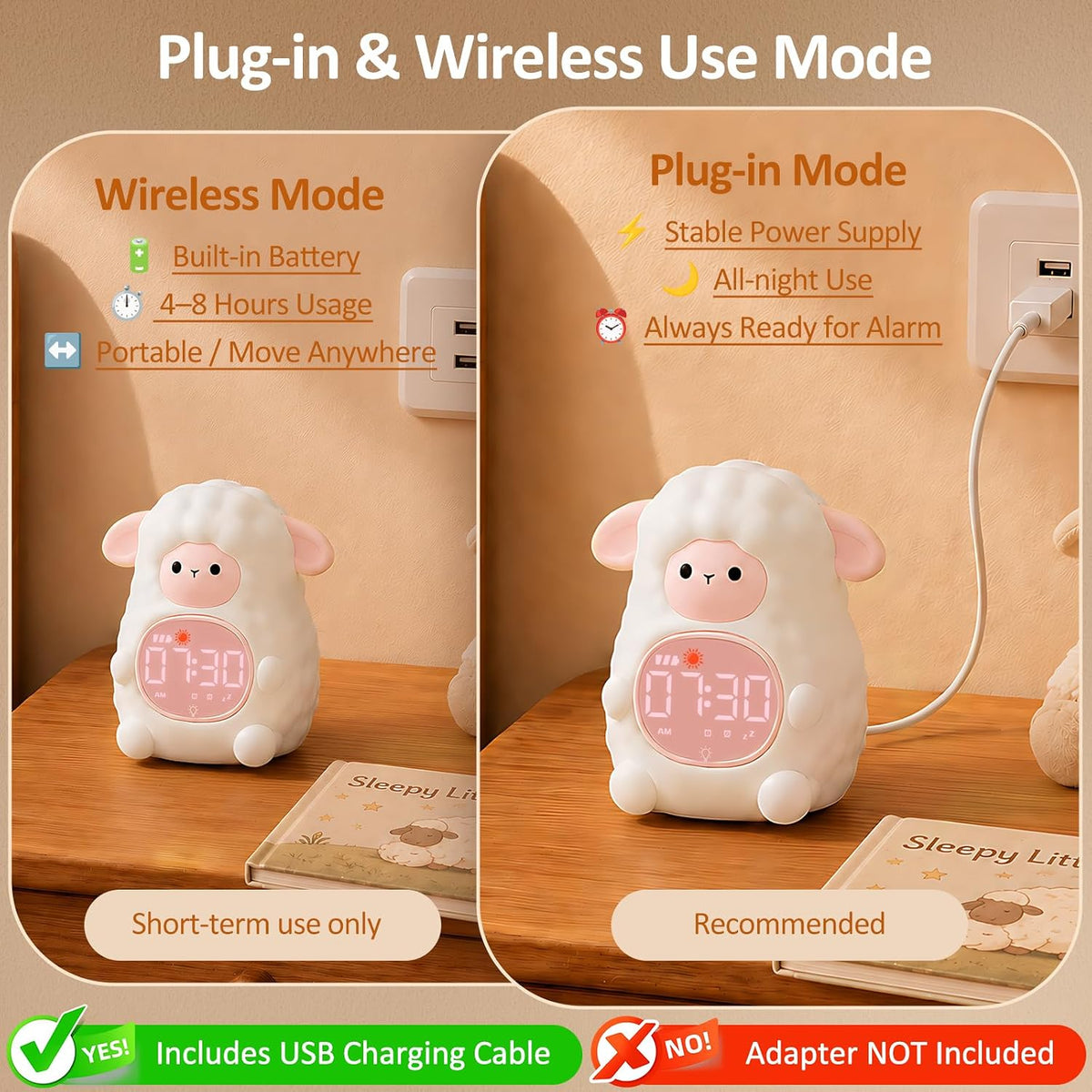 Sheep Kids Alarm Clock with Night Light, OK to Wake Clock for Toddler