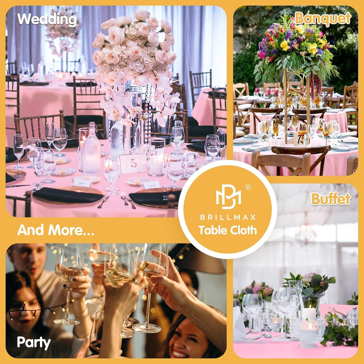 4 Pack Pink Round Tablecloths 120 Inch for 60" Tables