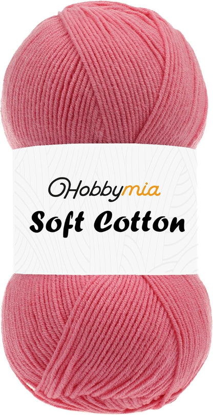 Soft Cotton Blend Crochet Yarn – Sport Weight Yarn for Crochet & Knitting – 100g / 361yds – 55% Cotton 45% Acrylic – Ideal for Amigurumi & Baby Projects (Pink - Bright Pink, 1 Skein)