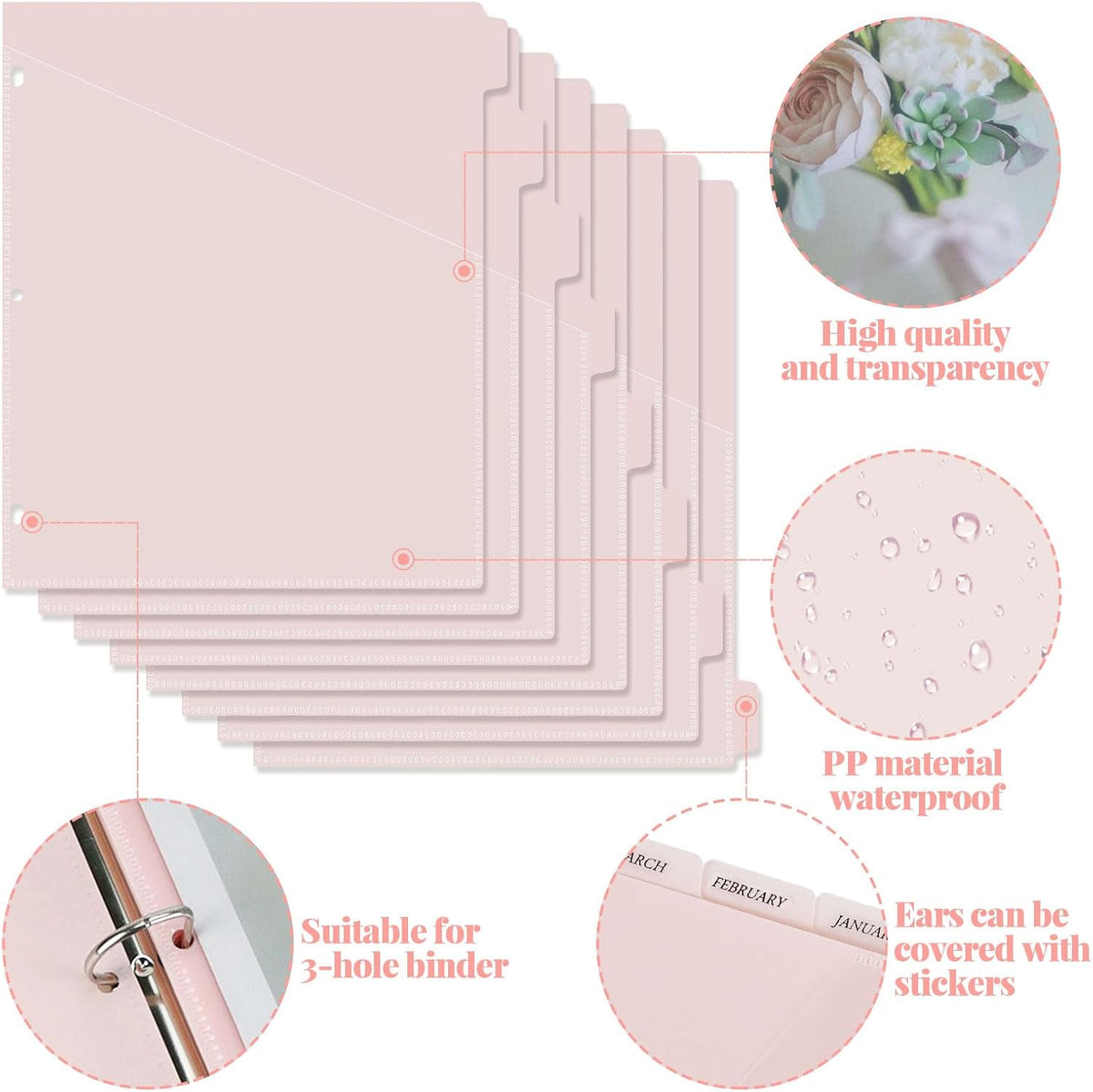 Binder Dividers with Pockets, Index Dividers for 3‑Ring Binders