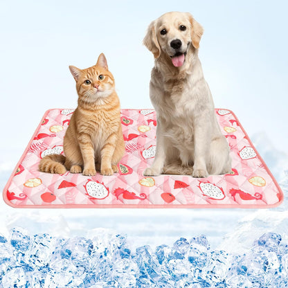 Dog Cooling Mat,27.5"x38.5" Thicken Self-Cooling Mat for Dog Large,Internal Waterproof& Endothermic,Washable Pet Ice Cool Pad Blanket,Pet Sleeping Pad for Indoor Outdoor in Summer,Non-Toxic, Pink L