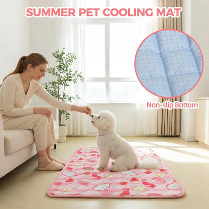 Dog Cooling Mat,27.5"x38.5" Thicken Self-Cooling Mat for Dog Large,Internal Waterproof& Endothermic,Washable Pet Ice Cool Pad Blanket,Pet Sleeping Pad for Indoor Outdoor in Summer,Non-Toxic, Pink L