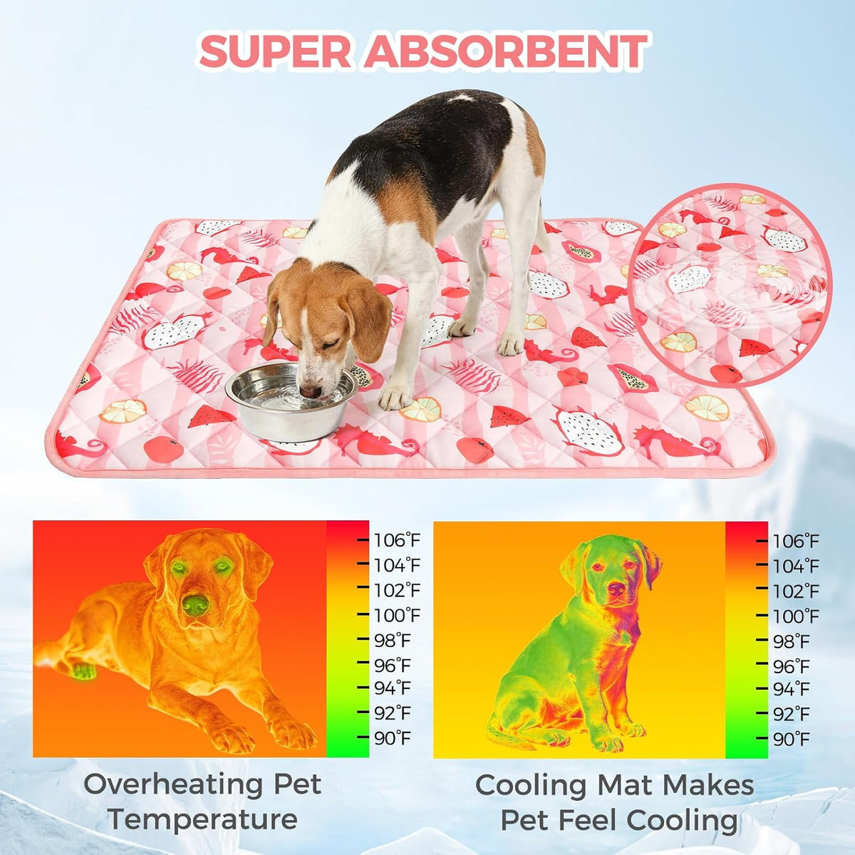 Dog Cooling Mat,27.5"x38.5" Thicken Self-Cooling Mat for Dog Large,Internal Waterproof& Endothermic,Washable Pet Ice Cool Pad Blanket,Pet Sleeping Pad for Indoor Outdoor in Summer,Non-Toxic, Pink L