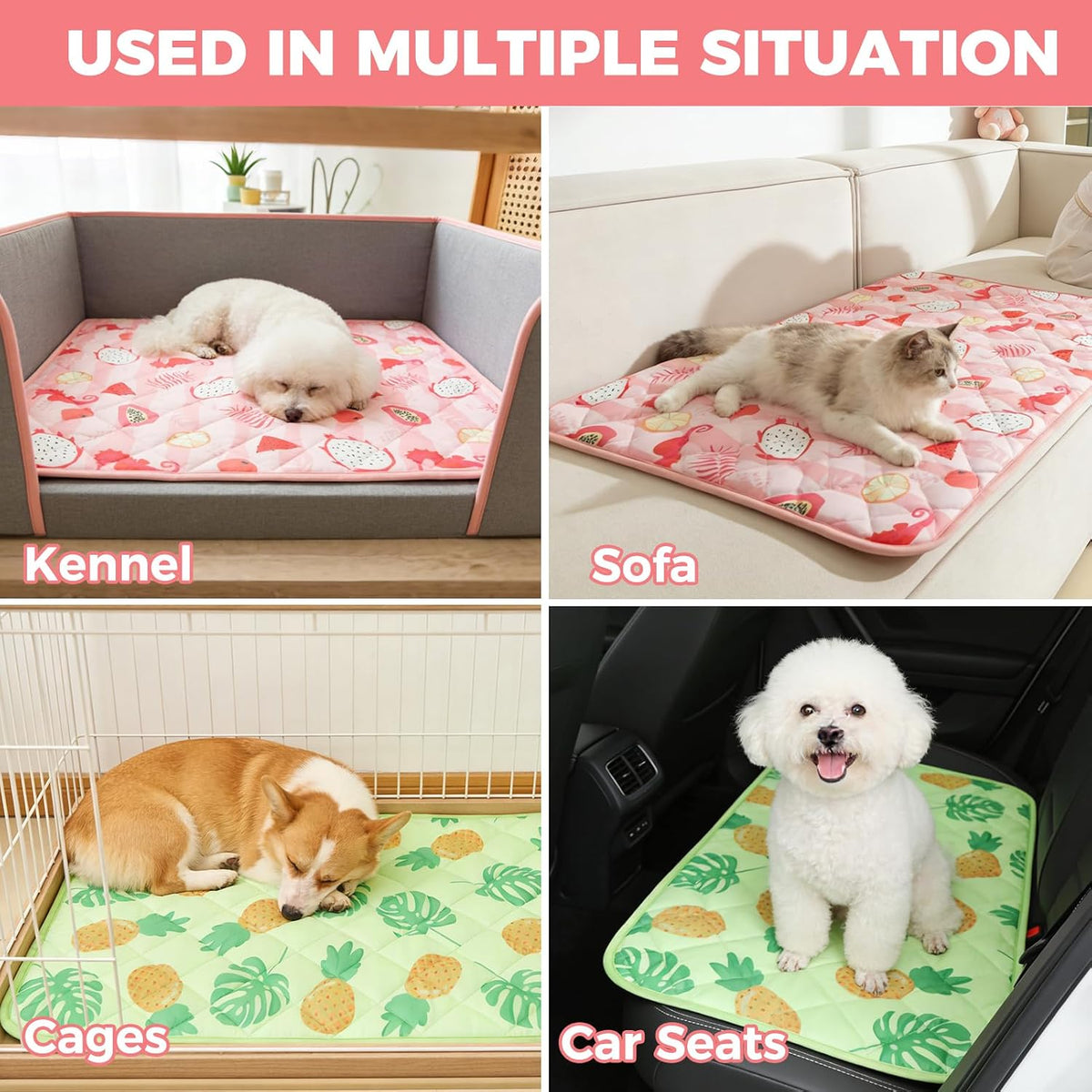 Dog Cooling Mat,27.5"x38.5" Thicken Self-Cooling Mat for Dog Large,Internal Waterproof& Endothermic,Washable Pet Ice Cool Pad Blanket,Pet Sleeping Pad for Indoor Outdoor in Summer,Non-Toxic, Pink L