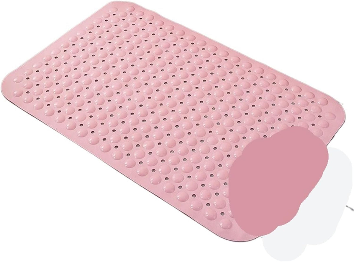 Large Toilet Bathroom Bathtub Shower Non-Slip Bath Rug with Suction Cups Floor Mat Massage Cushion(Pink)