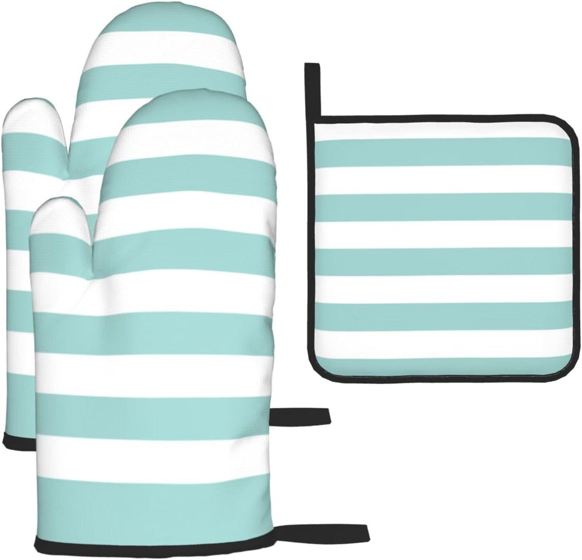 3 Pieces Oven Mitt and Pot Holder Sets, Teal Pink Stripe Striped Oven Mitts Set Heat Resistant Baking Gloves Kitchen Microwave for Cooking, BBQ