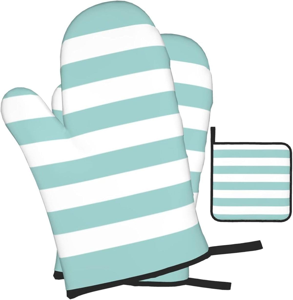 3 Pieces Oven Mitt and Pot Holder Sets, Teal Pink Stripe Striped Oven Mitts Set Heat Resistant Baking Gloves Kitchen Microwave for Cooking, BBQ