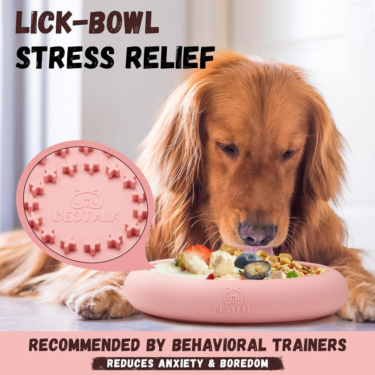 Dog Lick Bowl, Anxiety Relief Slow Feeder Dog Lick Mat Treat Dispenser, Non-Slip Licking Bowl Enrichment Toys, BPA Free Silicone, Dishwasher Safe