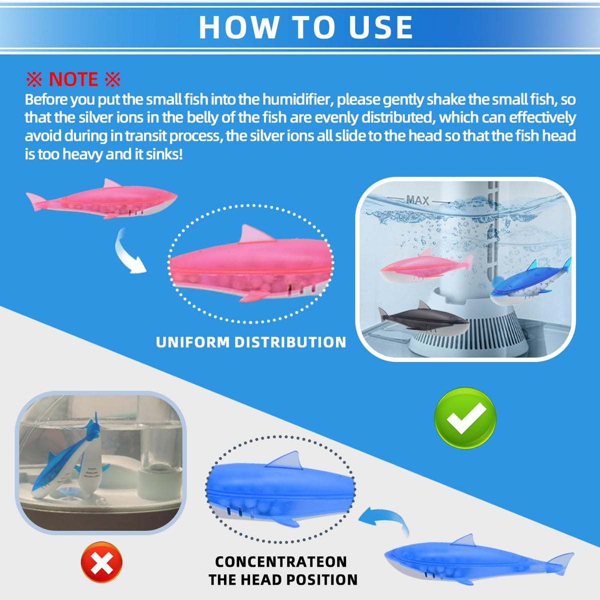 Humidfier Cleaner Fish for Humidifier & Fish Tank, 6 Pack Pink Shark