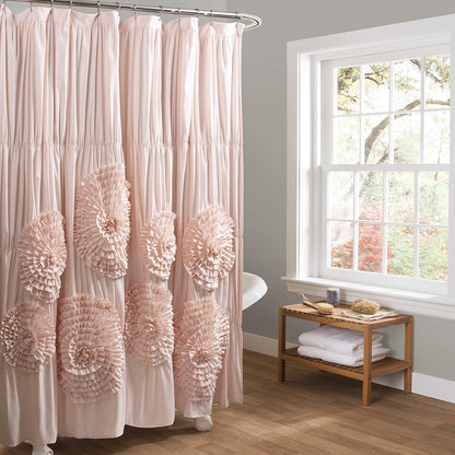 Serena Shower Curtain, 72" W x 72" L, Blush -Ruffled Bathroom Curtain - Pink Fabric Shower Curtains - Coquette Decor
