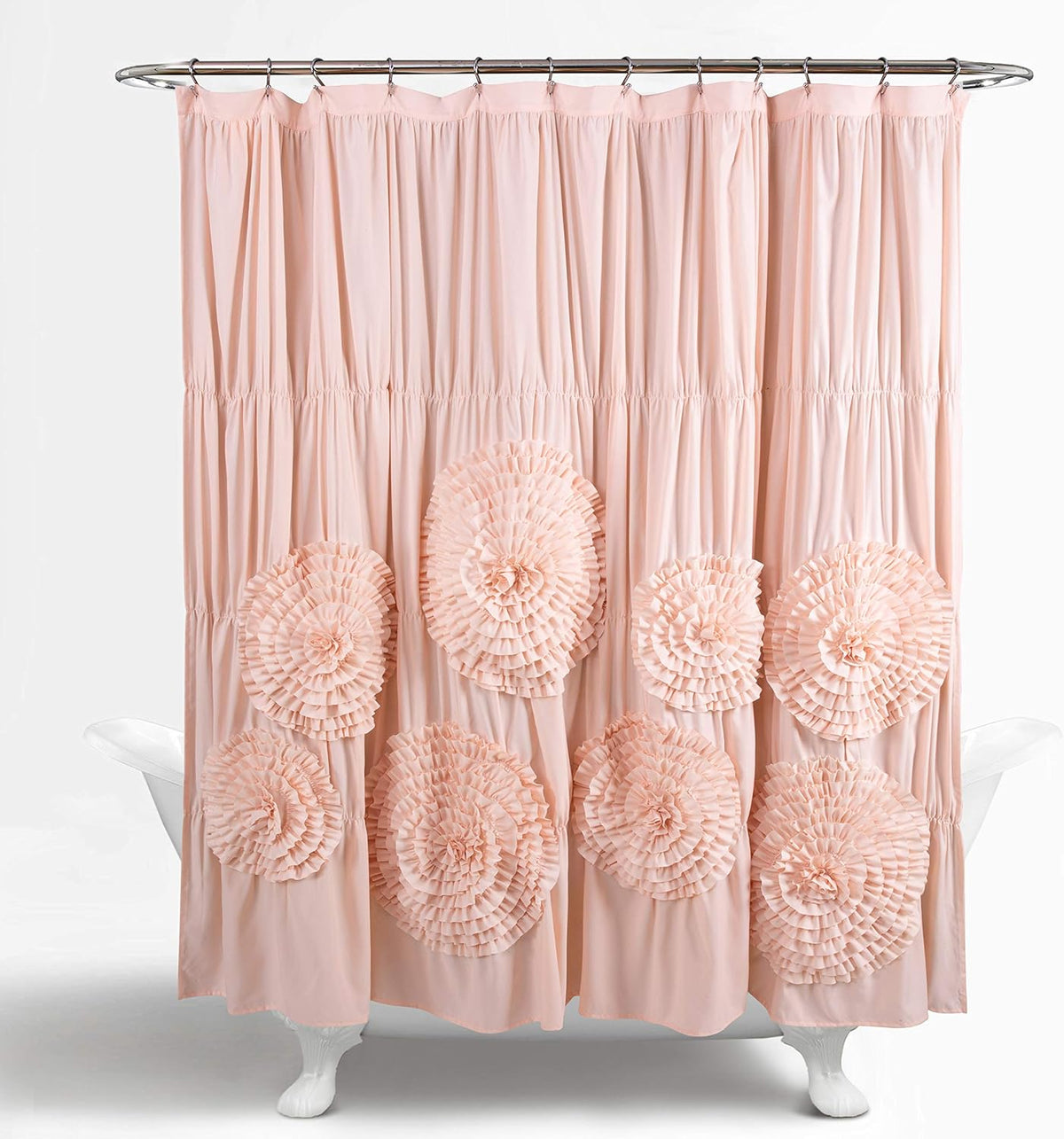 Serena Shower Curtain, 72" W x 72" L, Blush -Ruffled Bathroom Curtain - Pink Fabric Shower Curtains - Coquette Decor